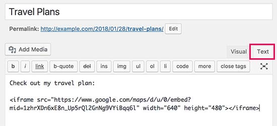 Paste your interactive map code in WordPress