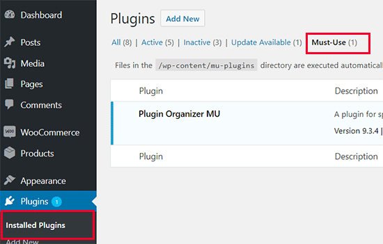 Must Use plugins installed in WordPress