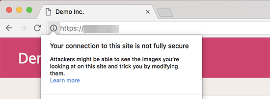 Not fully secure due to mixed content