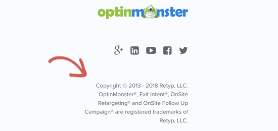 Example of using copyright and trademark symbols on a website