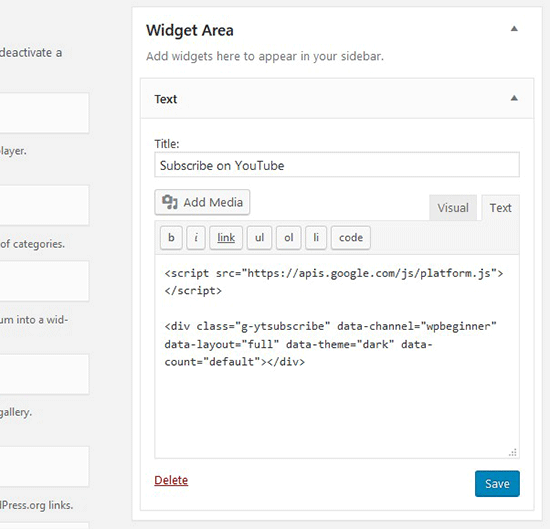 Add YouTube Subscribe Script