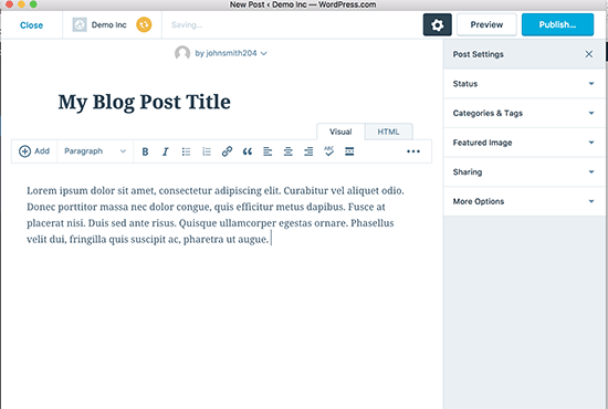 Writing posts in WordPress desktop app