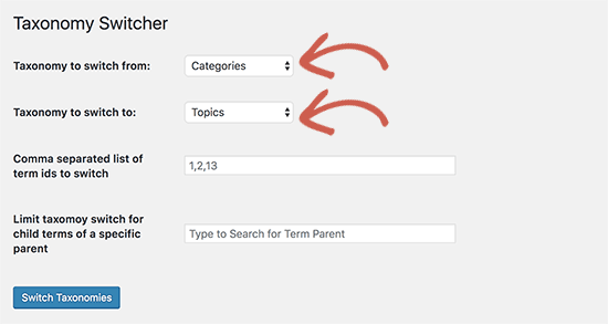 Select taxonomies Select taxonomies