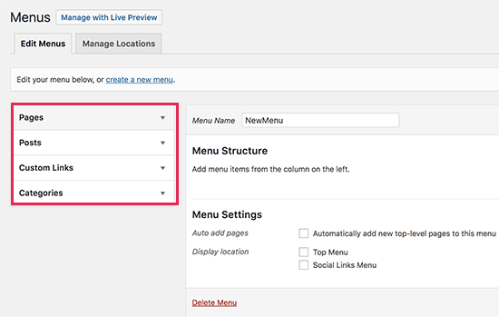 Adding items to navigation menu