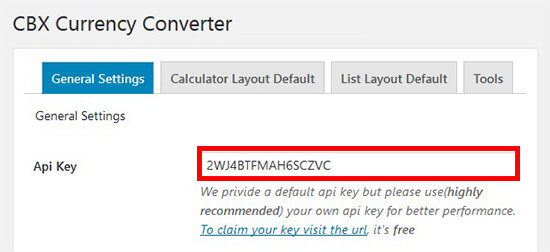 API key for converter