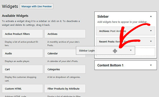 Drag widget in sidebar Drag widget in sidebar
