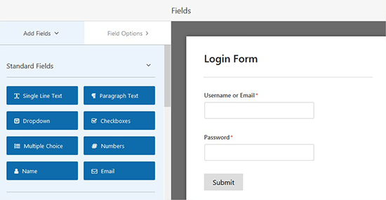 Login form fields Login form fields