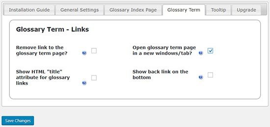 Glossary term settings