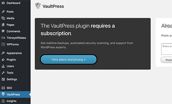 View VaultPress plans and pricing