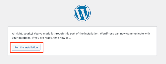 Running the WordPress installation