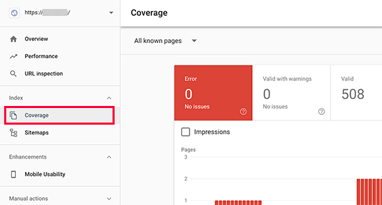 Index coverage report in Google Search Console