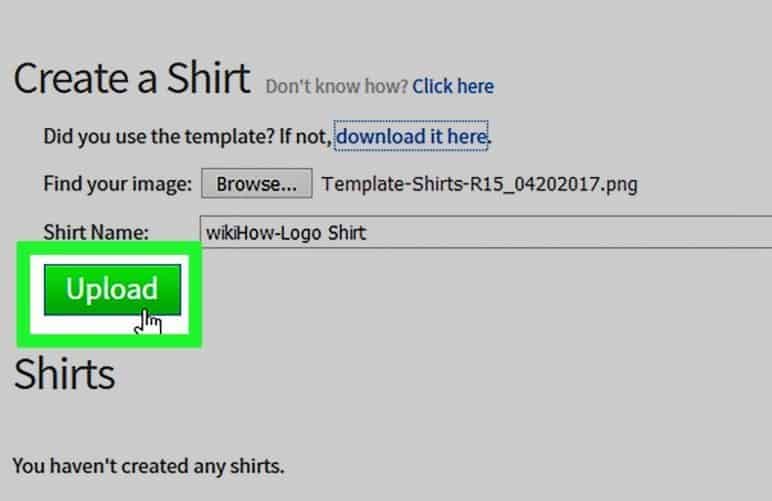 upload your shirt on roblox