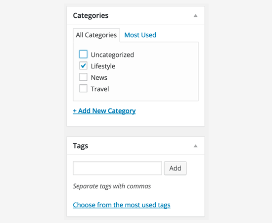 Category and tags in classic editor