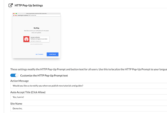 Customize push notification popup Customize push notification popup