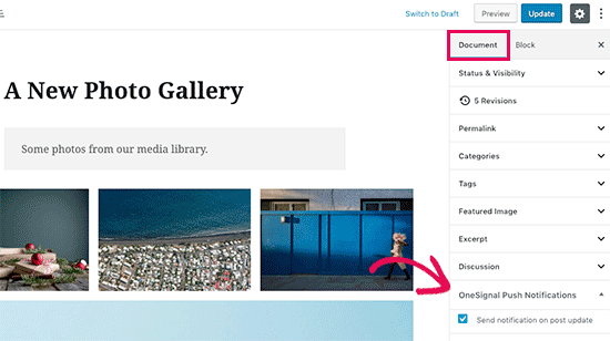OneSignal notification box in Gutenberg OneSignal notification box in Gutenberg