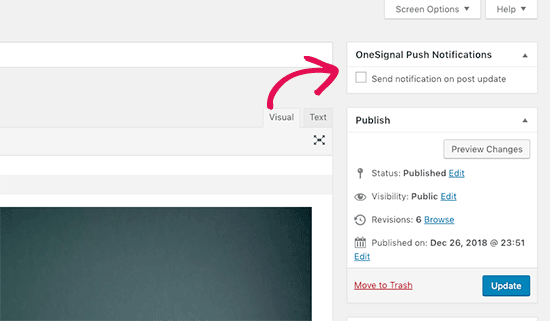 Send push notification box in classic editor Send push notification box in classic editor