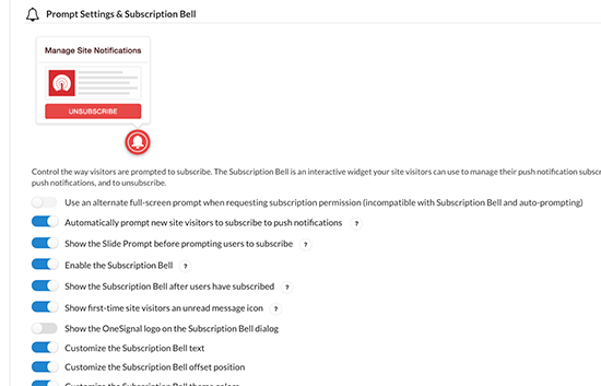 Subscription bell settings Subscription bell settings
