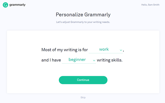 Personalize Grammarly