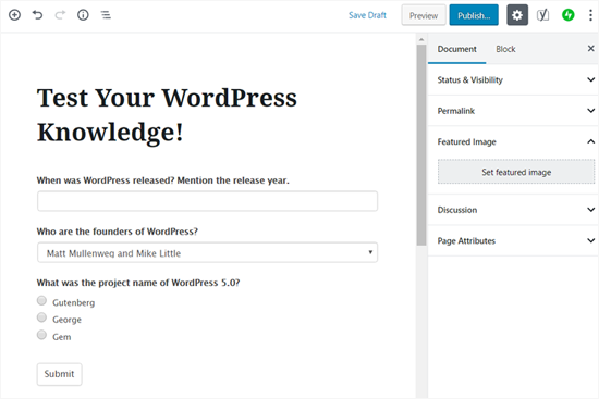Publish Your Quiz in WordPress