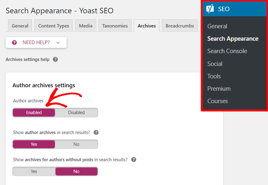 Yoast SEO Author Archive Settings
