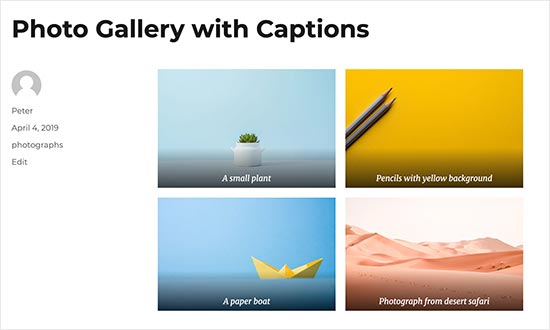 An image gallery with captions for each image