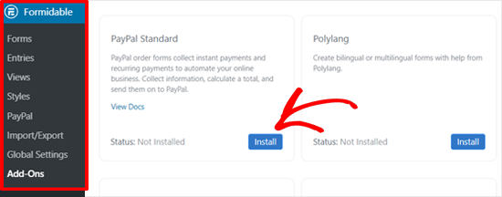 Install PayPal Standard Addon in Formidable Forms
