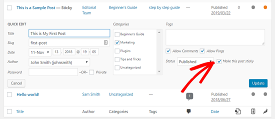 Make this Post Sticky Option in WordPress