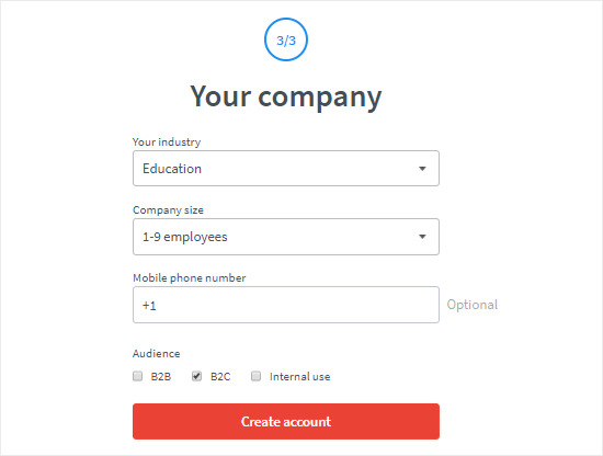 Create a LiveChat account step three Create a LiveChat account step three
