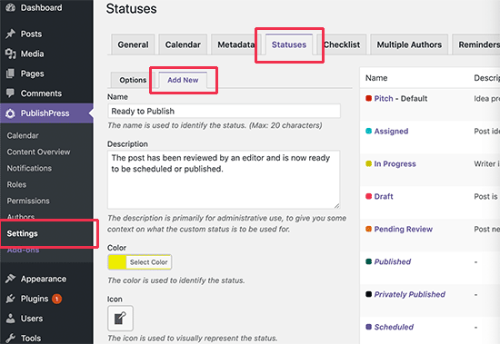 Adding a custom status in PublishPress