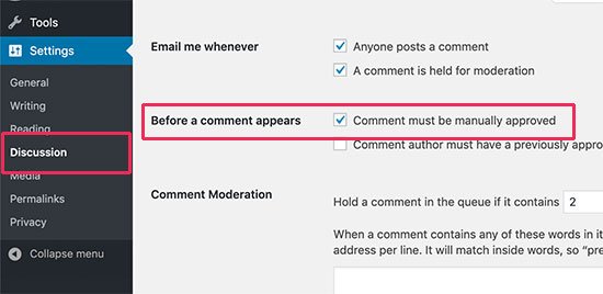 Manually approve comments Manually approve comments
