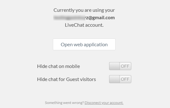 LiveChat WordPress plugin settings page LiveChat WordPress plugin settings page