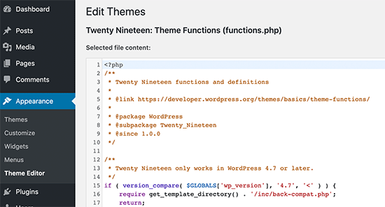 Theme editor in WordPress Theme editor in WordPress