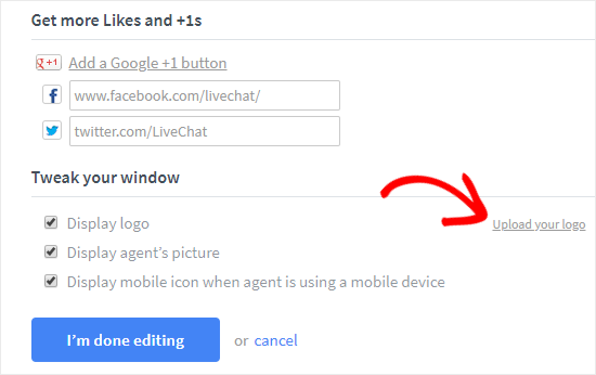 Upload Logo and Add social links to LiveChat Upload Logo and Add social links to LiveChat