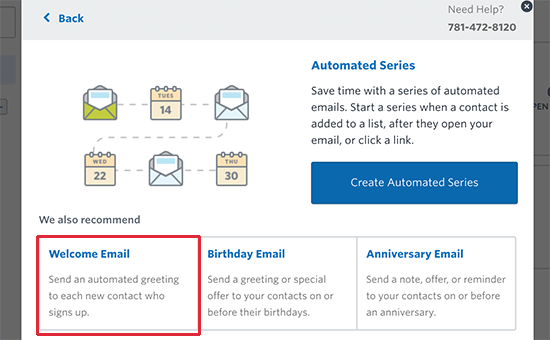 Select automated welcome email 