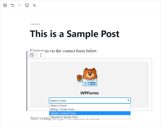 WPForms Block for WordPress Editor WPForms Block for WordPress Editor