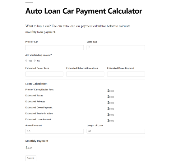 How to Create an Auto Loan / Car Payment Calculator in WordPress Latest Blog