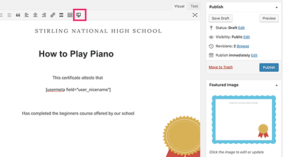 Editing certificate in LearnDash