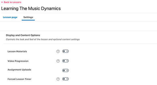 Lesson settings