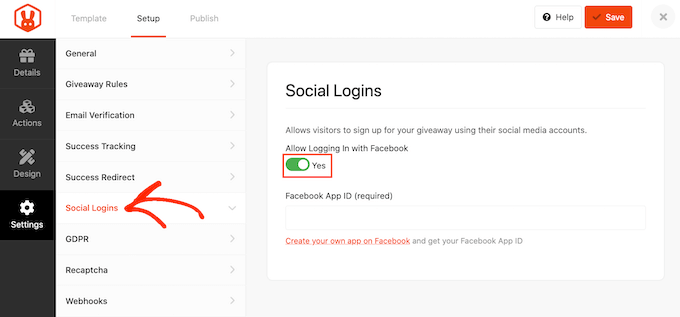 Activating social login for your Facebook contest