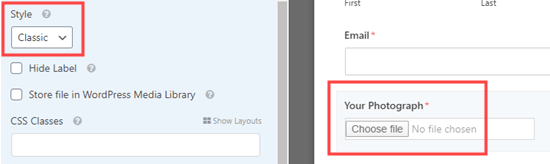 Switching to the Classic upload field Switching to the Classic upload field