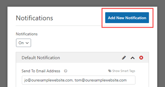 Click the 'Add New Notification' button to create a new notification