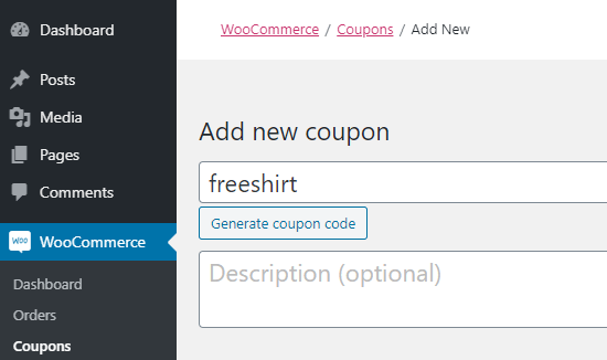 Entering a code for your free gift coupon - we've used 'freeshirt' for ours