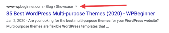 Breadcrumb navigation in search results
