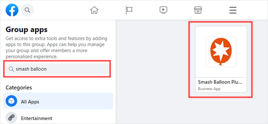 Search for and select the Smash Balloon app