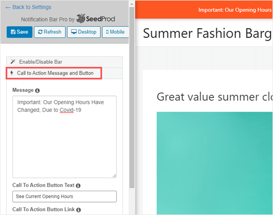 Editing the text for your notification bar