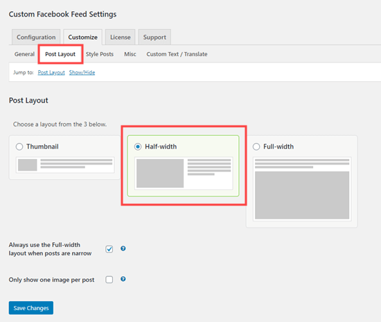 Using half-width posts for the Facebook timeline Using half-width posts for the Facebook timeline