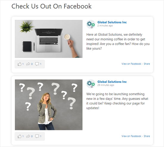 Our Facebook page timeline displaying on our WordPress page Our Facebook page timeline displaying on our WordPress page