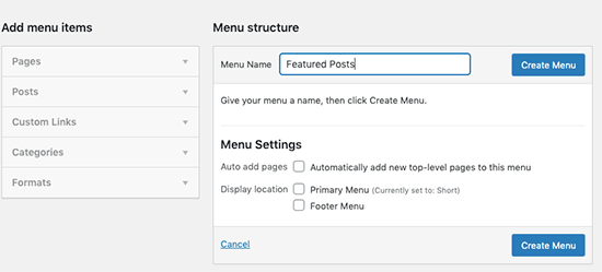 Enter your new menu name