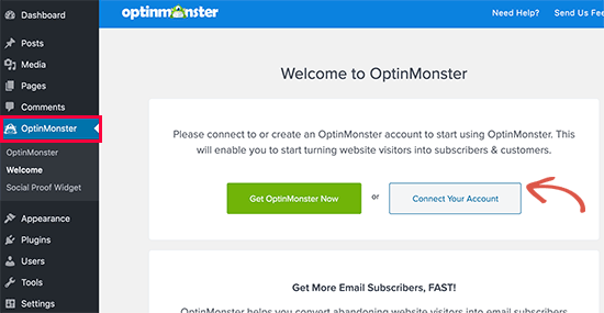 Connect OptinMonster to your WordPress account
