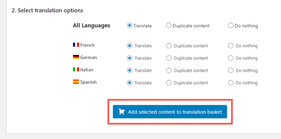 Adding your chosen product pages to your translation basket Adding your chosen product pages to your translation basket